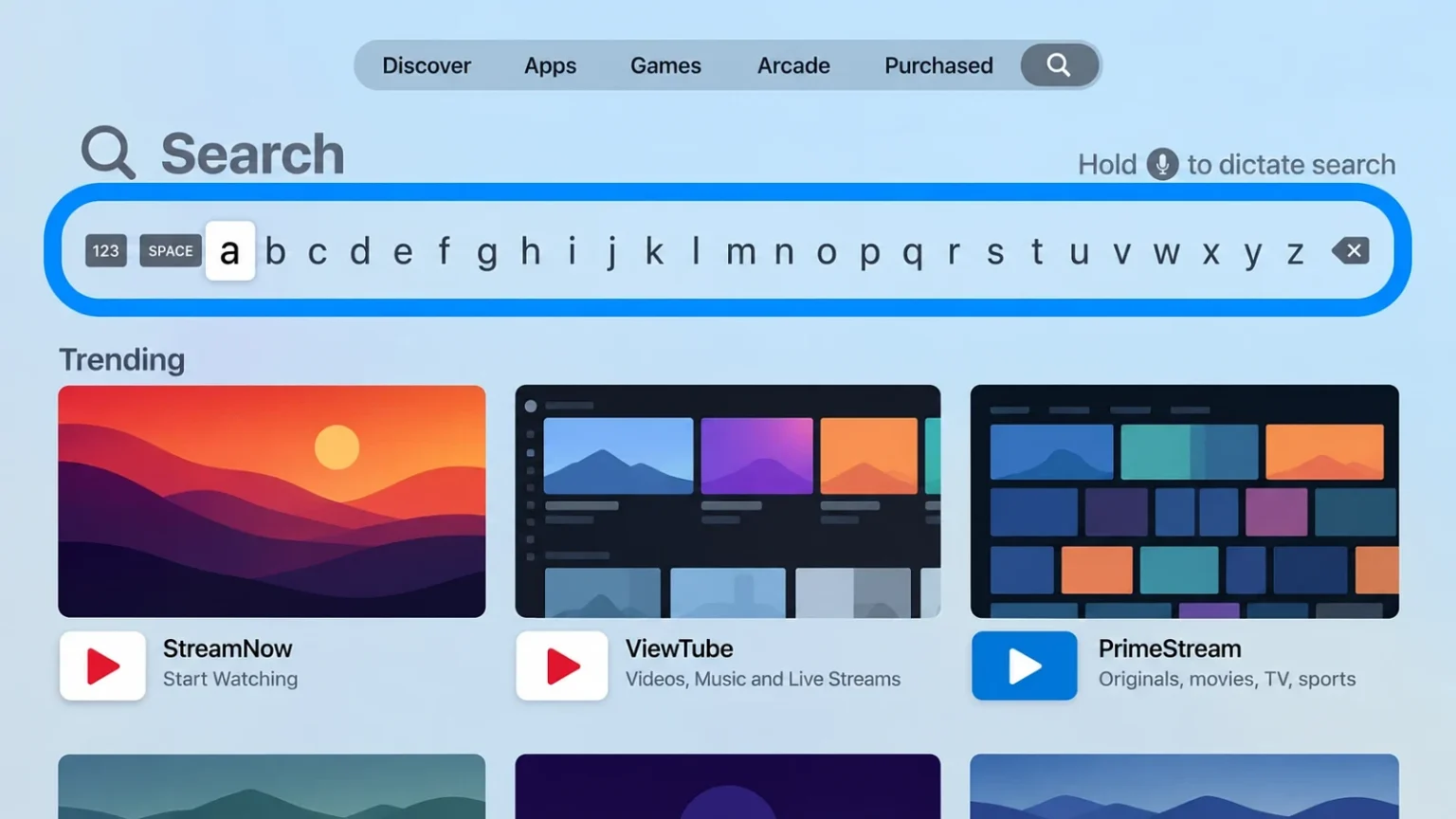 Apple TV App Store search screen for a compatible IPTV player
