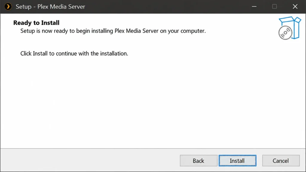 Plex Media Server installer on a computer