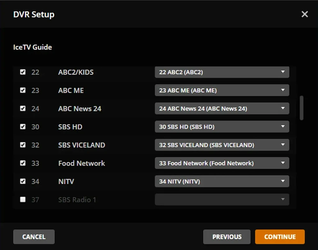 Plex DVR channel-mapping screen