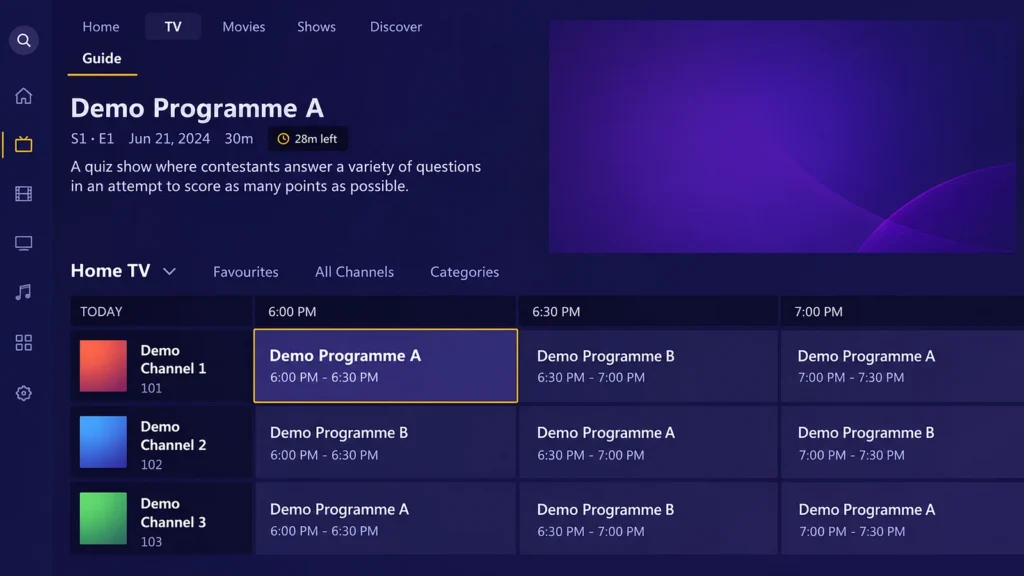 Plex Live TV programme guide on a PS5