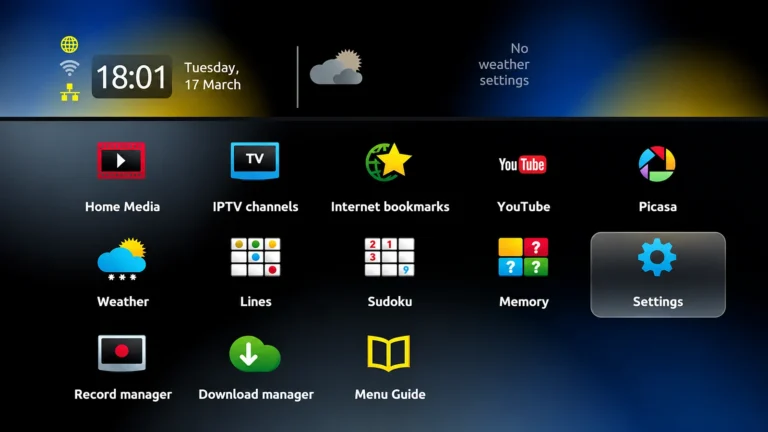 MAG main menu with the Settings option visible
