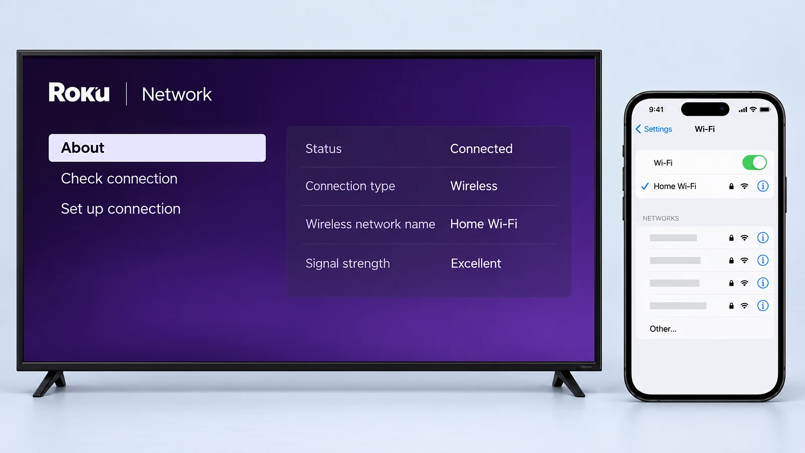 Roku and phone connected to the same Wi-Fi network