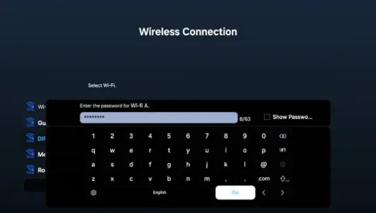 Samsung TV Wi-Fi password entry screen
