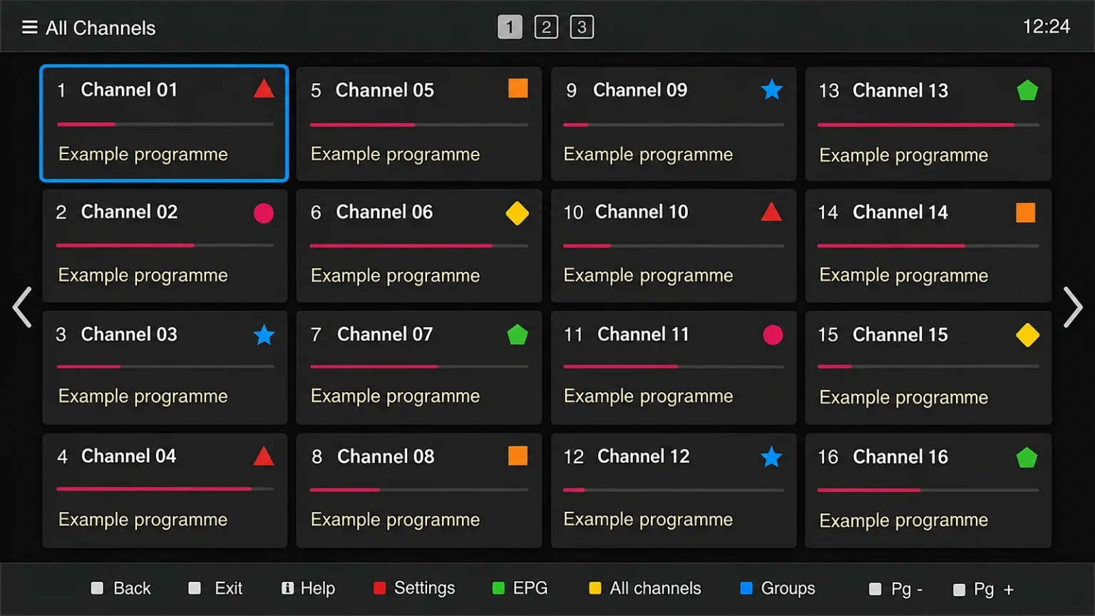 Smart IPTV channel list example on an LG TV