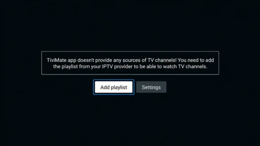 TiviMate example screen with the Add playlist option selected