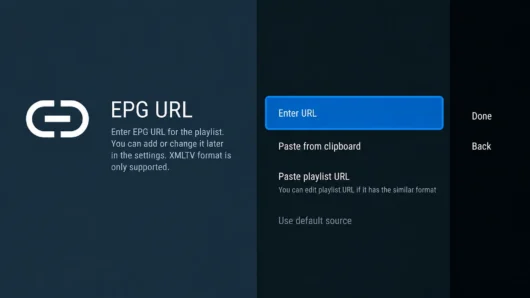 TiviMate example screen for entering an EPG URL