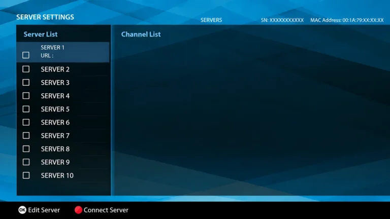AVOV TVOnline server settings with an example device identifier area